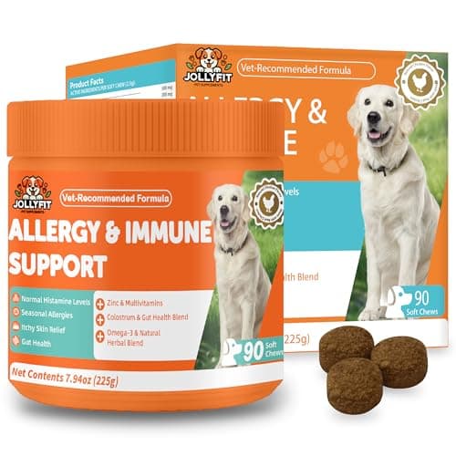 Dog Allergy Chews for Itchy Skin Relief - Seasonal Allergy and Immune Support with Colostrum, Omega 3, Probiotics, Turmeric, Zinc, Vitamins B & E - Helps with Paw Licking & Scratching - 90 Soft Chews - Image 1