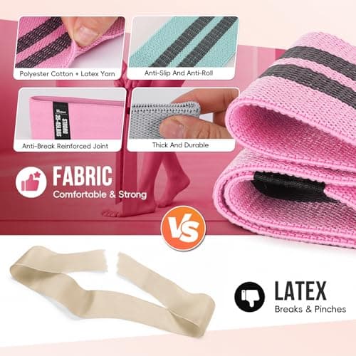 Fabric Resistance Bands for Working Out with Exercise Guide, 3 Levels Hip & Glute Bands Set for Legs, Squats, Yoga, Fitness & Physical Therapy for Women and Men (Gray, Pink, Green, 14-45pounds) - Thumbnail 4