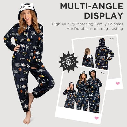 OLAOLA Halloween Family Matching Pajamas Skeleton Sleepwear Flannel Holiday Onesie Hooded Novelty Pjs - Thumbnail 4