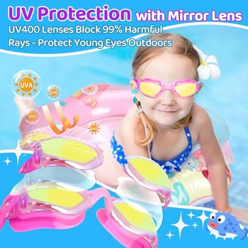 Vvinca Swimming Goggles for Kids 3-15 years-2 Pack, Kids Goggles Anti-Fog/UV No Leaking Swim Goggles for Kids - Thumbnail 2