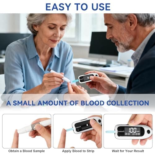 Metene S Blood Glucose Monitor Kit, Blood Sugar Testing Kit With 50 Test Strips & 50 Lancets & Control Solution, No Coding 0.7μl Blood, 7s Fast Reading, 150 Data Storage, Diabetes Testing Kit - Thumbnail 5