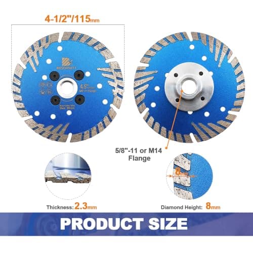 Diamond Granite Cutting Blade 4 1/2"- BRSCHNITT Diamond Saw Blade Cut Concrete,Ceramic Porcelain Tile,Granite,Marble,Masonry,Paver,Quartz Disc 5/8-11 Thread - Thumbnail 2