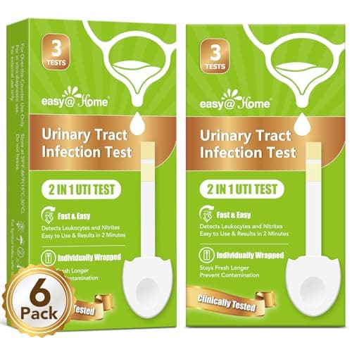 Easy@Home UTI Test Strips: 6 Pack Urinary Tract Infection Test Strip for Women, OTC Use, Instant Home UTI Testing Kit, Detect Leukocytes & Nitrites, Urine Dip Sticks - #UTI-EZU-102 - Image 1