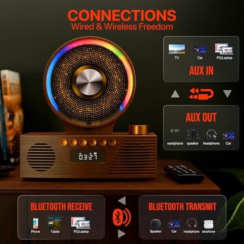 Retro Portable CD Player for Home Decor, CD Player with Speakers, Bluetooth/Battery/Remote, Desktop Vintage CD Players for Kids to Seniors, Combo with Radio/USB Driver/Stereo Sound/AUX/Timer - Thumbnail 6
