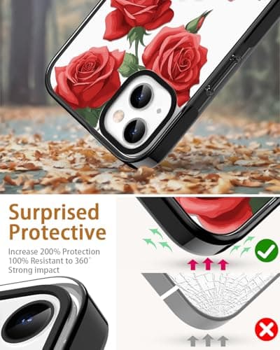 Sholbrak [3 in 1 Designed for iPhone 15 Case Red Rose Flower Floral Protective Phone Case Cover 6.1" Screen Protector + Camera Lens Protector【2X Military Grade Drop Tested / 6.6ft Drop Protection】 - Thumbnail 3
