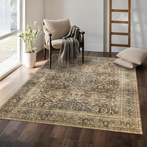 Ruicharm Washable 5x7 Area Rug: Vintage Brown Rugs for Living Room Bedroom Dining Room Office Indoor - Soft Non-Slip Large Carpet Home Decor - Oriental Dark Brown - Thumbnail 5