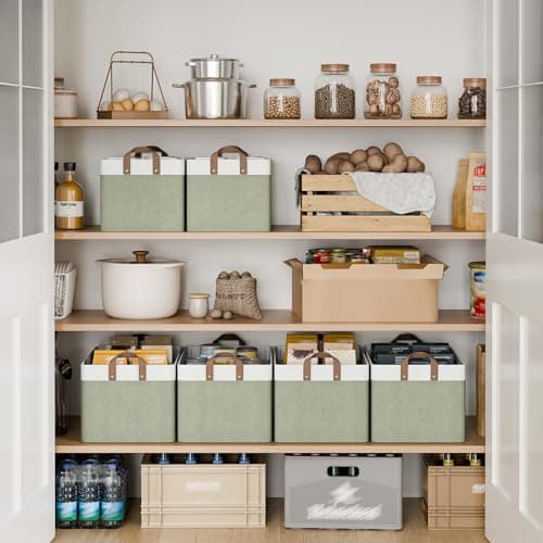 StorageWorks Storage Bins, Fabric Storage Bins for Shelves, Extra Large Storage Baskets with Metal Frame, Closet Baskets and Bins with Handles, Jumbo, Green and White, 2-Pack - Thumbnail 3