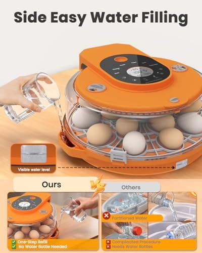 15 Egg Incubator with Side Water Refill, Auto Humidity Control, Automatic Egg Turner, Adjustable Temperature, Egg Candler, 2 Trays for Chicken, Duck, Quail & Goose Eggs - Thumbnail 2