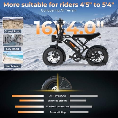 Tamobyke T16 Electric Bike for Teens & Childs, 1000W Motor 48V15.6Ah Removable Battery, 30MPH Off-Road Electric Bicycle,16"Fat Tire Ebike for Kids, 7-Speed,Dual Hydraulic Brakes, Fits Riders 5'0"-5'7" - Thumbnail 3