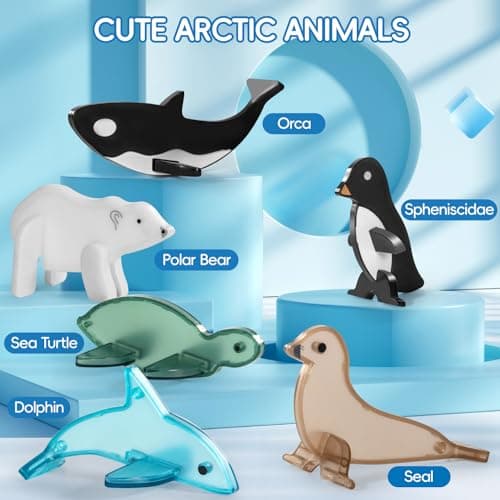 Arctic Animals Magnetic Tiles for Kids Ages 4-8, Aquarium Magnetic Building Set with 6 Sea Animals, Educational Magnet Blocks for School Toddlers, Birthday Xmas Gifts for Grandkids Boys Girls 3-5 4-6 - Thumbnail 3