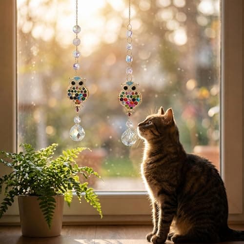 2Pcs Rhinestones Owl Crystal Suncatcher for Windows Hanging, 15.7In Prism Sun Catcher with Chain and Hook,Rainbow Maker for Home Garden Ceiling,Christmas Birthday Wedding Party Owl Gifts - Thumbnail 6