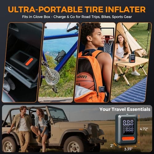 Cordless Tire Inflator Portable Air Compressor, 18000mAh Battery 3X Faster Cordless Tire Inflator with Tire Pressure Gauge,150PSI Electric Air Pump for Car Tires - Thumbnail 5