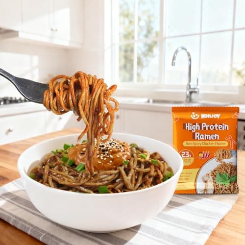 KONJOY High Protein Ramen Noodles - Hot Spicy Chicken Flavor, 23g Plant Based Protein, Low Fat & Non Fried, Non-GMO, Vegan Instant Noodles, 5 Pack - Thumbnail 5