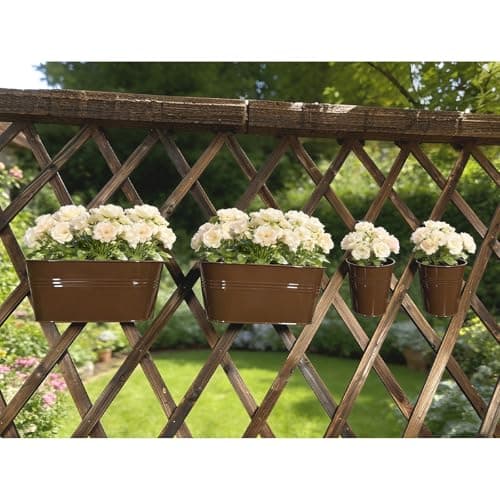 Joyfernal Set of 6 Balcony Hanging Planters, 2 Pcs 17" Metal Railing Flower Pots & 2 Pcs 12" Deck Planter & 2 Pcs 4" Fence Pot for Outdoor Patio Garden Décor, Chocolate - Thumbnail 2