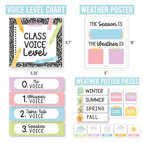 Classroom Calendar Set Bulletin Board Decor – School Calendar for Classroom Elementary & Preschool, Bulletin Board Decorations with Weather Chart & Seasons, Composition Notebook Teacher Must Haves - Thumbnail 4