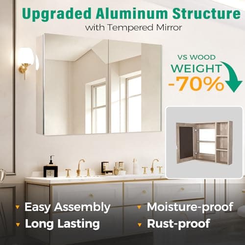 HABIUBIU 20 x 26 in Medicine Cabinet Mirror,Bathroom Mirror Cabinet with Adjustable Shelves,Aluminum Silver Medicine Cabinets for Bathroom,Recessed or Wall Mounted Medicine Cabinets（Assembly Required - Thumbnail 6