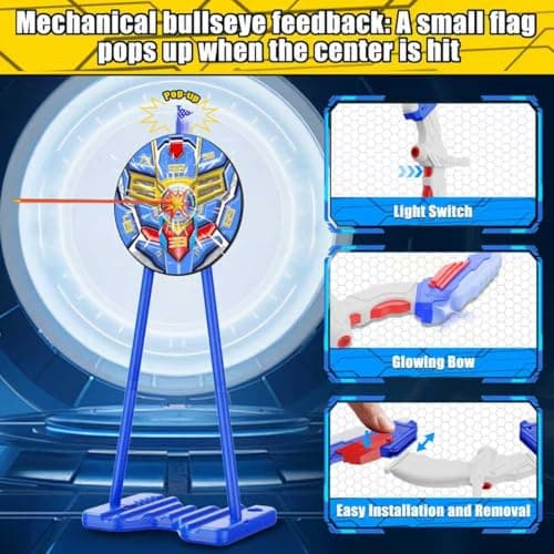 2 Pack Kids Bow and Arrow, LED Light Up Archery Toy Set with 20 Suction Cup Arrows, Standing Target & Arrow Case,Kids Indoor and Outdoor Toys Birthday Gifts Ideas for 3 4 5 6 7 8 9 10 11 12 Year Boys - Thumbnail 2