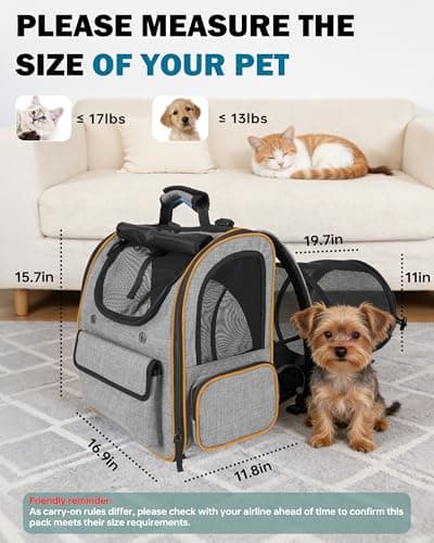 Cat Backpack Carrier with Detachable Round Play Tunnel, 2 in 1 Expandable Cat Backpack with Breathable Mesh,Cat Carrying Backpack for Cat 17lbs & Small Dog 13lbs,Grey Orange. - Thumbnail 2