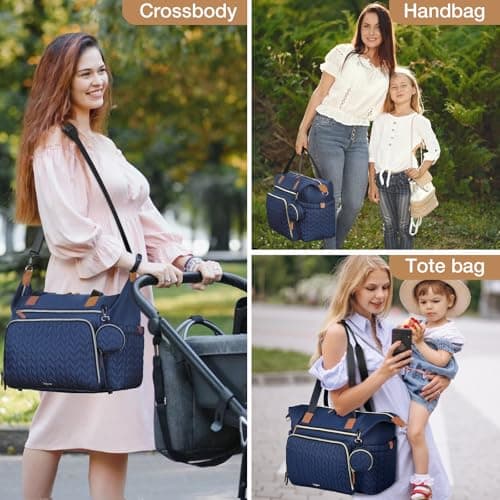 Tonyeee Diaper Bag Tote, Large Baby Diaper Bags Waterproof, Hospital Bag for Labor Delivery with Pacifier Case, Changing Pad, Shoulder Strap, Dark Blue - Thumbnail 2