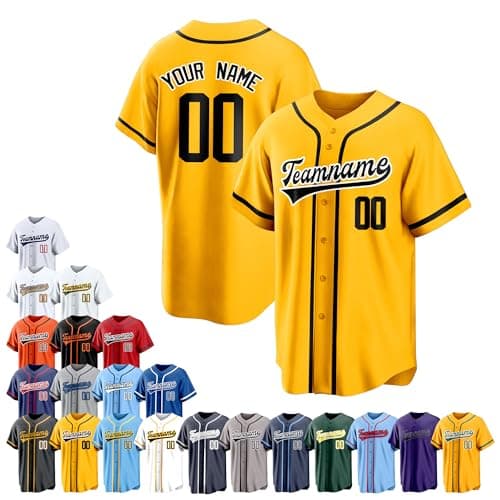 Yellow Black Team Name Custom Men Baseball Jersey Softball T Shirts Women Customized Youth Button Down Stitched or Printed Names Numbers Personalized Designs - Image 1