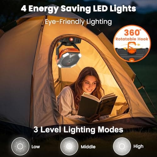 AIEPOCH Camping Fan Rechargeable - 30000mAh Battery Powered Misting Fan for Outdoor Beach Tent - Portable Battery Operated Tent Air Conditioner for Camping - Glamping Essentials - Thumbnail 5