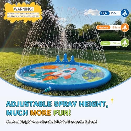 Peradix Toddler Splash Pad for Kids, 67" Sprinkler Mat with Ring Toss Game, Kids Summer Toys for Boys Girls & Family, Baby Splash Pad for Outside Backyard Garden Lawn Water Games, 6 Plastic Rings - Thumbnail 6
