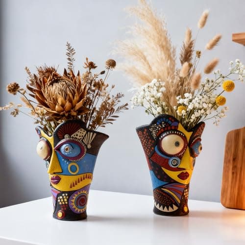 U WONDERFUL Face Vase - Flower Vase Unique, Funny Cool Abstract Art Decorative Vase/Flower Pot, Colorful Large Flower Vase for Home Living Room Office Book Shelf - Thumbnail 5