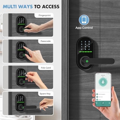 HEI LIANG Smart Door Handle with Biometric Fingerprint,Keypad Keyless Entry Door Lock for Front Door,5-in-1 Electronic Door Lock with App Control,Auto Lock,Reversible for Left/Right Hand,Deep Black - Thumbnail 3
