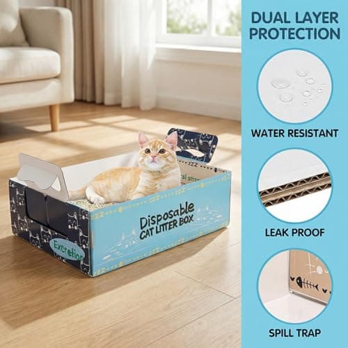Hiceeden 8 Pcs Disposable Litter Box for Cats, 16.9" x 12.4" x 5.4" Travel Cat Litter Boxes with Disposable Scoops, Portable Cardboard Litter Box with Double Waterproof Coating, Blue - Thumbnail 5