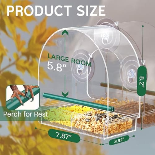 SUNALLY Window Bird Feeder for Outdoors, Clear Feeders Window Mounted with Strong Suction Cups, Fummingbird Feeder for Viewing Inside, Oriole, Finch Bird Watching for Cats, Elderly, Kids - Thumbnail 2