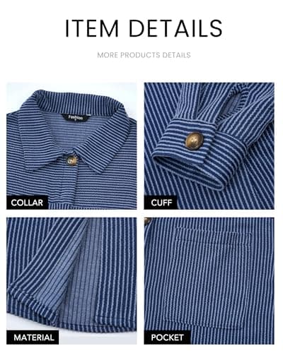 PRETTYGARDEN Women's Button Down Shirts 2026 Spring Long Sleeve Textured Tops Oversized Shacket Jacket Knit Blouses(Blue,XX-Large) - Thumbnail 4