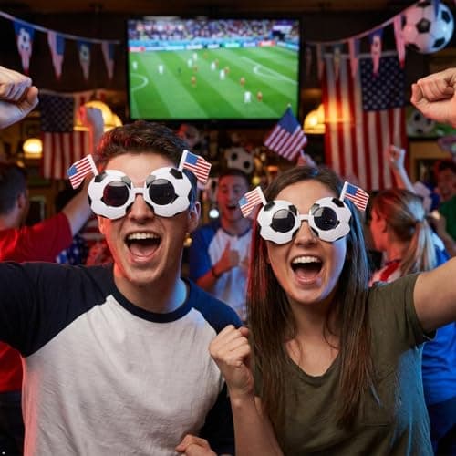 Soccer Sunglasses Soccer Party Favors,Sports Theme Party Decorations,Birthday,2026 International Sports Game Photo Booth Props Novelty Sunglasses with USA Flag, Funny Sports Fan Eyewear, 2 Pack