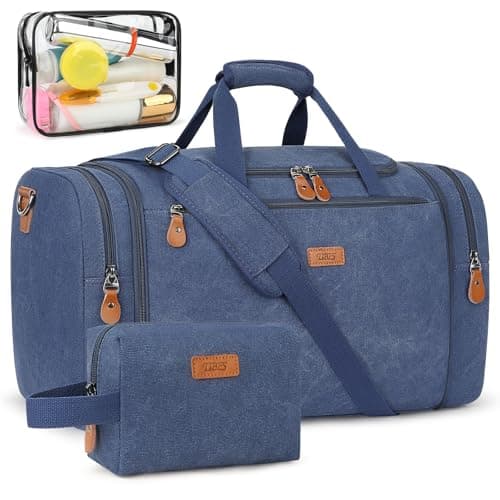 Canvas Mens Duffle Bag for Travel - Expandable 50L Weekender Bags with Toiletry Bag, Overnight Bag Travel Duffel Carry On Luggage with Removable Shoulder Strap, Durable & Water-Resistant - Image 1