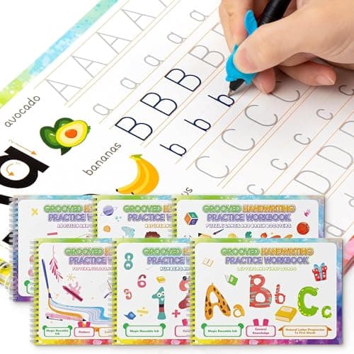 QianShouYan Magic Grooved Writing Practice Books, Grooved Handwriting Practice for Kids 3+, Preschool Learning Activities (6 Books with Pens) - Image 1