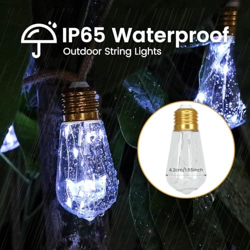 Solar String Lights for Outside, 24FT Vintage Rope Hemp Solar Outdoor String Lights with 20 Shatterproof Bulbs, Solar Powered Waterproof 8 Modes Patio Lights for Garden Fence Balcony Camping - White - Thumbnail 3