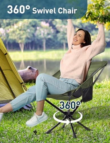 Docusvect Swivel Portable Camping Chair for Adults, Fast Setup, Lightweight & Small Folding Chair with Cup Holder, Side Pocket and Carry Bag - Support 330 LBS - Thumbnail 3
