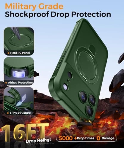 MOCCA Design for iPhone 17 Pro Case, Compatible with Magsafe [Premium Invisible Magnetic Ring Stand] [Military Drop Protection] Full Camera Guard Translucent Matte Slim Phone Cover 6.3",Dark Green - Thumbnail 5