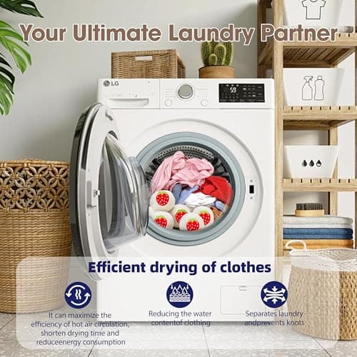 Tging Wool Dryer Balls，New Zealand Wool Laundry Balls for Dryer (Pack of 6, Strawberry Handmade Pattern)，Softens Clothes,Naturally Reduces Drying Time and Static Electricity - Thumbnail 4