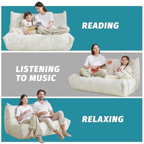 Homguava Bean Bag Chair, Giant Beanbag Chairs for Adults, Memory Foam Fireside Chair, Large Lazy Floor Sofa, Sofa Couch with High-Rebound Foam, Lounge Chair for Living Room, Bedroom (Beige, Loveseat) - Thumbnail 5