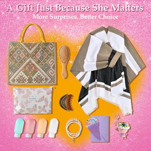 Bearhug Luxury Gift Box for Women - Elegant Wrap Poncho Shawl & Versatile Tote Bag Set - 12Pcs Premium Birthday Gifts for Mom, Thinking of You, Anniversary, Get Well Soon Unique Gift Basket - Thumbnail 6