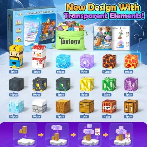 100PCS Large Magnetic Blocks-Build Mine Magnet World Ice Mine Sword Toddlers Toys for Kids Magnet Transparent Building Blocks Sensory Learning Toys for Boys and Girls Ages 3 4 5 6 7 8-12 Birthday Gift - Thumbnail 4