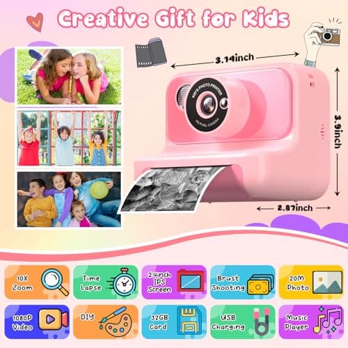 Kids Camera Instant Print, Kids Camera 1080P HD Video Digital Camera, Christmas Birthday Gifts for Girls and Boys, Toddler Toy for 3-12 Years Old - Thumbnail 2