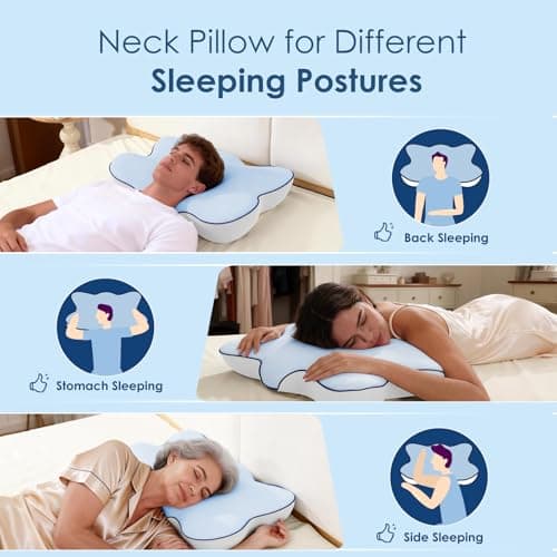 Cervical Pillow for Neck and Shoulder, Ergonomic Side Sleeper Pillow for Pain Relief, Cooling Memory Foam Pillows for Sleeping, Contour Pillow Orthopedic Bed Pillow for Back Stomach Sleepers (Blue) - Thumbnail 6