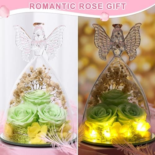Tiaronics Mothers Day Rose Gifts for Women Preserved Flowers in Glass Angel Forever Flowers Gifts Eternal Roses Gifts for Grandma, Green - Thumbnail 2