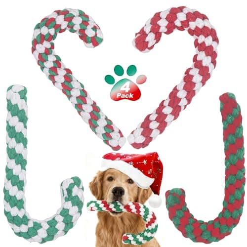 Yteseery 4 Pack Christmas Dog Toys Rope Cane Candy Pet Toys Interaction Training Toys for Small Medium Dog, Festive for Pets, Durable Safe Holiday Pet Supplies - Image 1