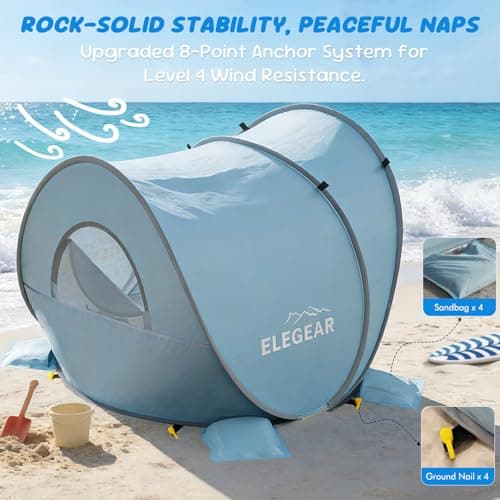 Elegear Pop Up Baby Beach Tent with Mini Canopy, CumbreX™ UPF 50+ UV Protection Baby Tent Sun Shelter, 1S Setup Portable Baby Beach Essentials Shade for Infant Toddler Outdoor Indoor Play - Blue - Thumbnail 5