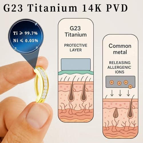 hooppoo 2-Piece Moissanite Belly Ring Set, Hypoallergenic Titanium Clicker with 14K Gold Plating - 10mm & 12mm Simple Reverse Navel Piercing Jewelry for Women, Men & Sensitive Skin (Gold) - Thumbnail 5