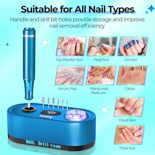 JOSGLOI Electric Nail Drill Professional: 40000RPM Electric Nail File Kit E File Nail Drill Machine with LCD Display for Acrylic Gel Nail, Manicure Pedicure Polishing Nail Grinder for Salon Home Use - Thumbnail 5