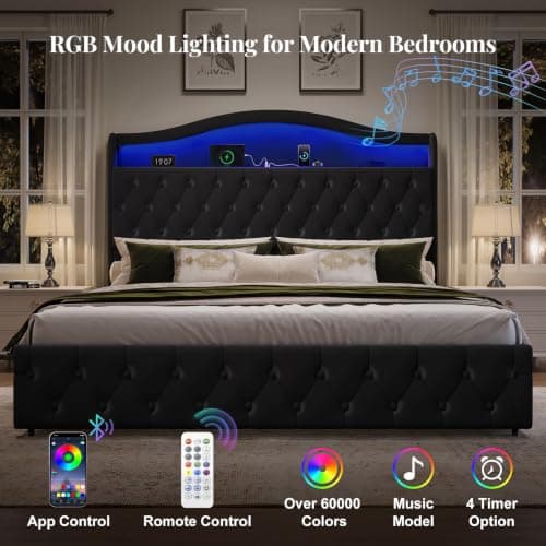 Uteeran King Size Bed Frame and Headboard & 4 Storage Drawers - Thumbnail 5