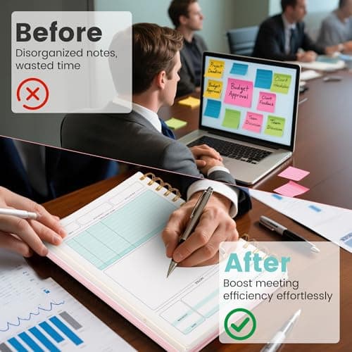 Yoment Meeting Notebook for Work with Action Items Hardcover Spiral 5.5X 8.5 Office Project Planner for Women Men Meeting Notes Notebooks for Work, Cyan - Thumbnail 5